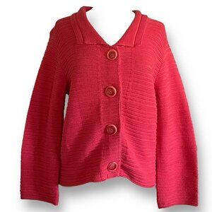 Habitat Womens Cardigan Sz S M Coral Cotton Knit Sweater Artsy Boho Big Buttons